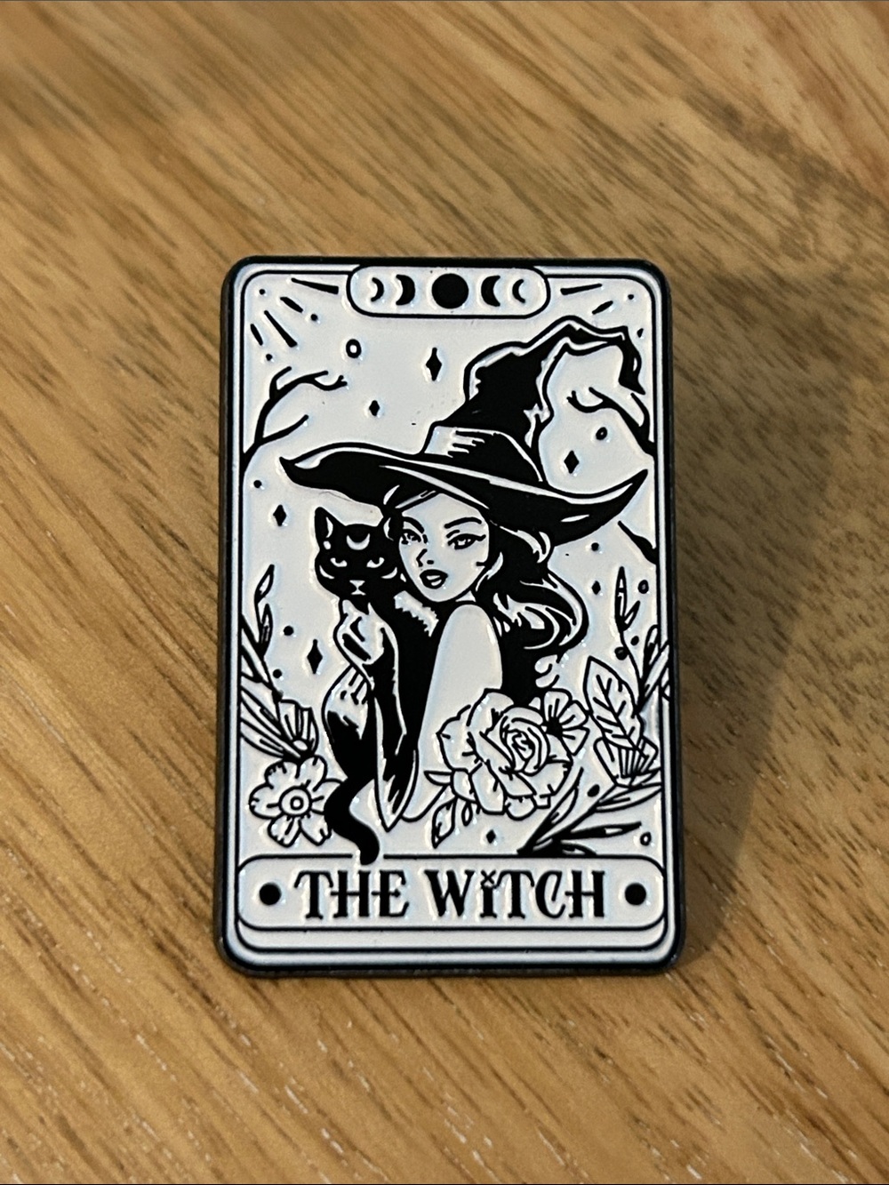 The Witch Enamel Pin - Black & White Tarot Design